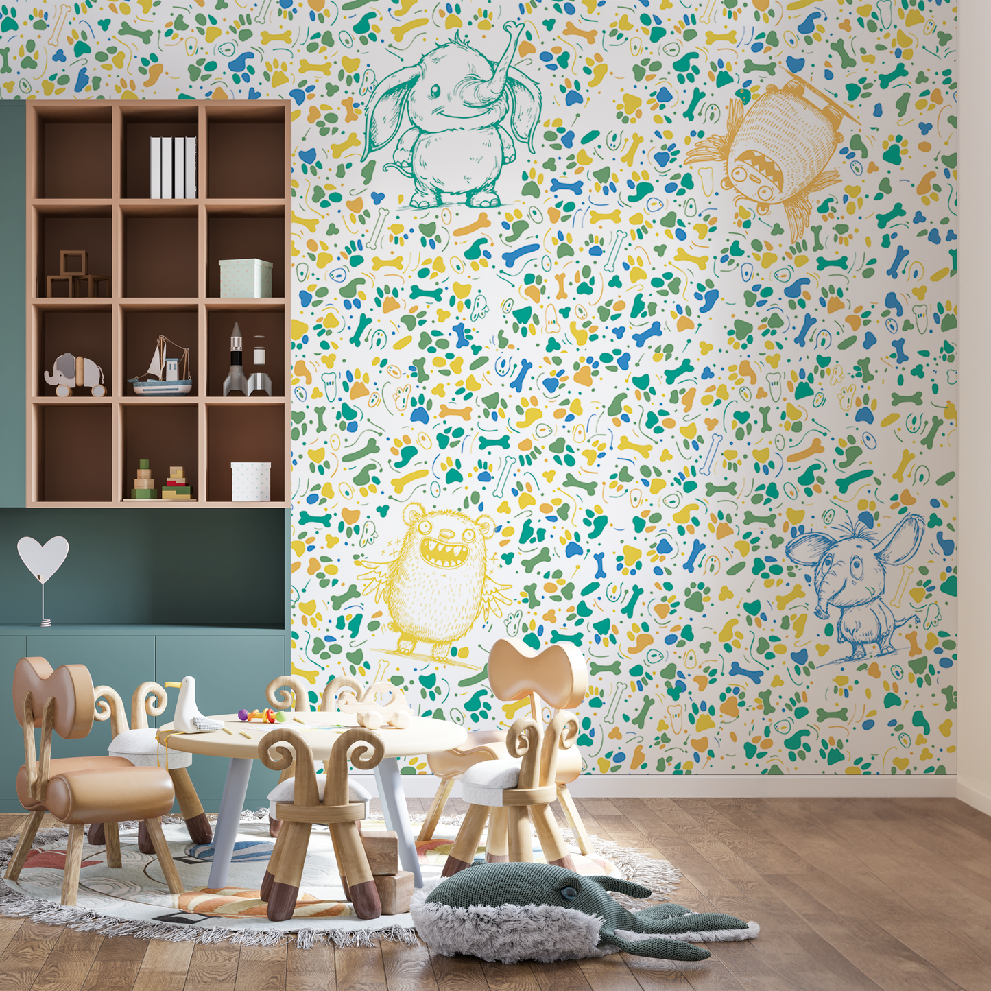 Kindertapete Doodle Tiere