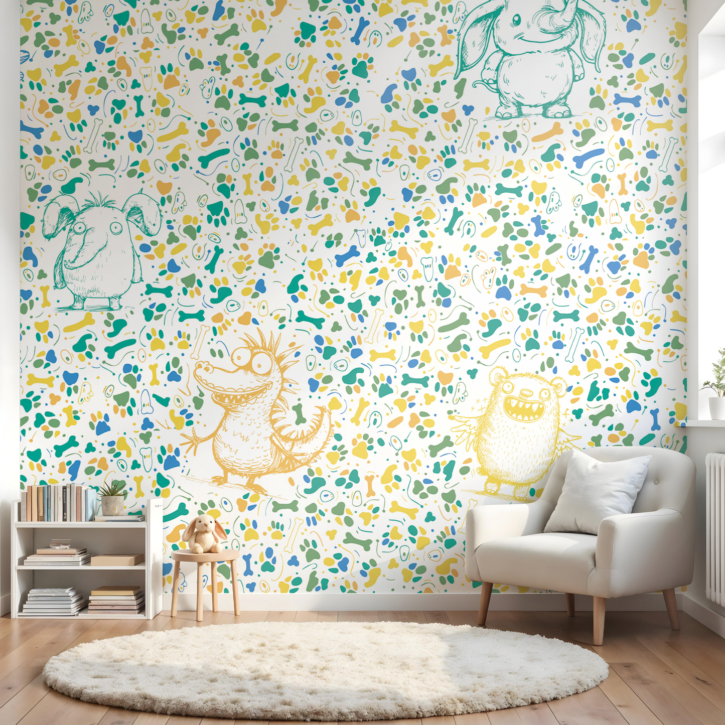 Kindertapete Doodle Tiere