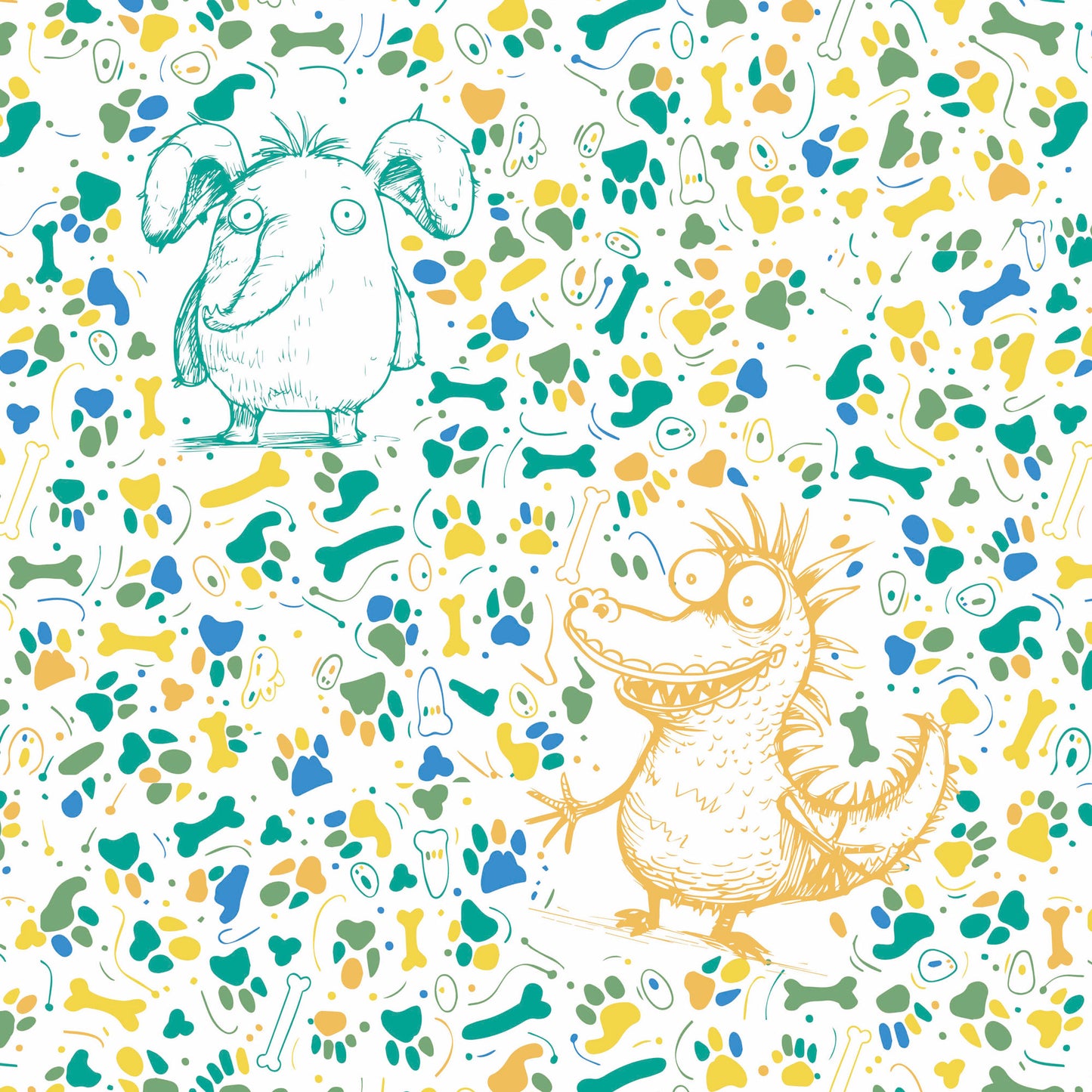 Kindertapete Doodle Tiere