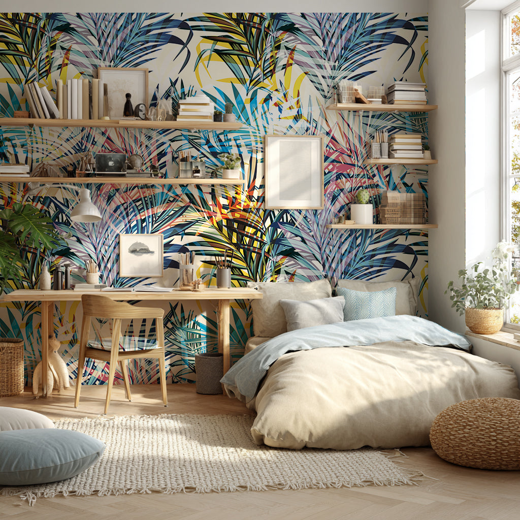 Designtapete Blätter Neon