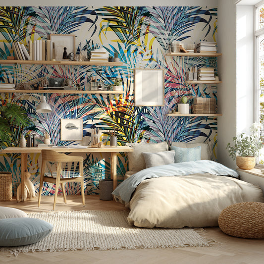 Designtapete Blätter Neon