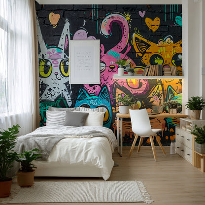 Designtapete Graffiti Katzen