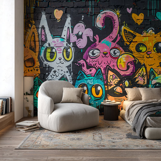 Designtapete Graffiti Katzen