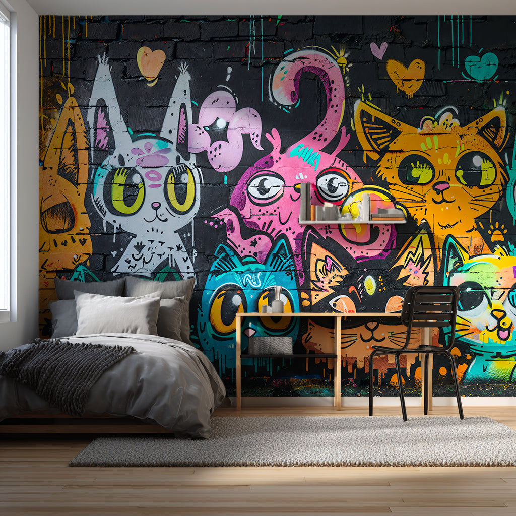 Designtapete Graffiti Katzen