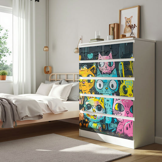 IKEA Malm Möbelfolie Graffiti Katzen