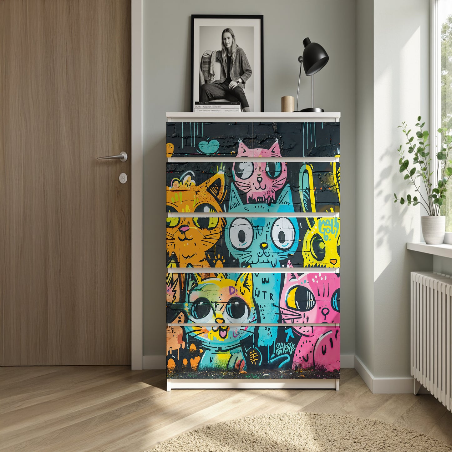 IKEA Malm Möbelfolie Graffiti Katzen