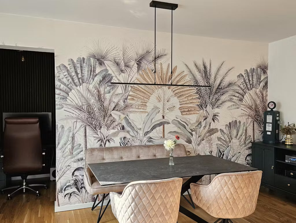Vintage Tropen Tapete im Wohnzimmer