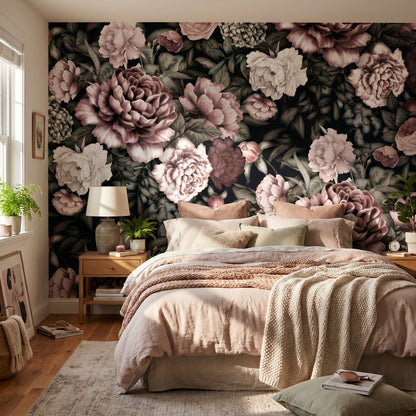 Papier peint Motif pivoines - foncé