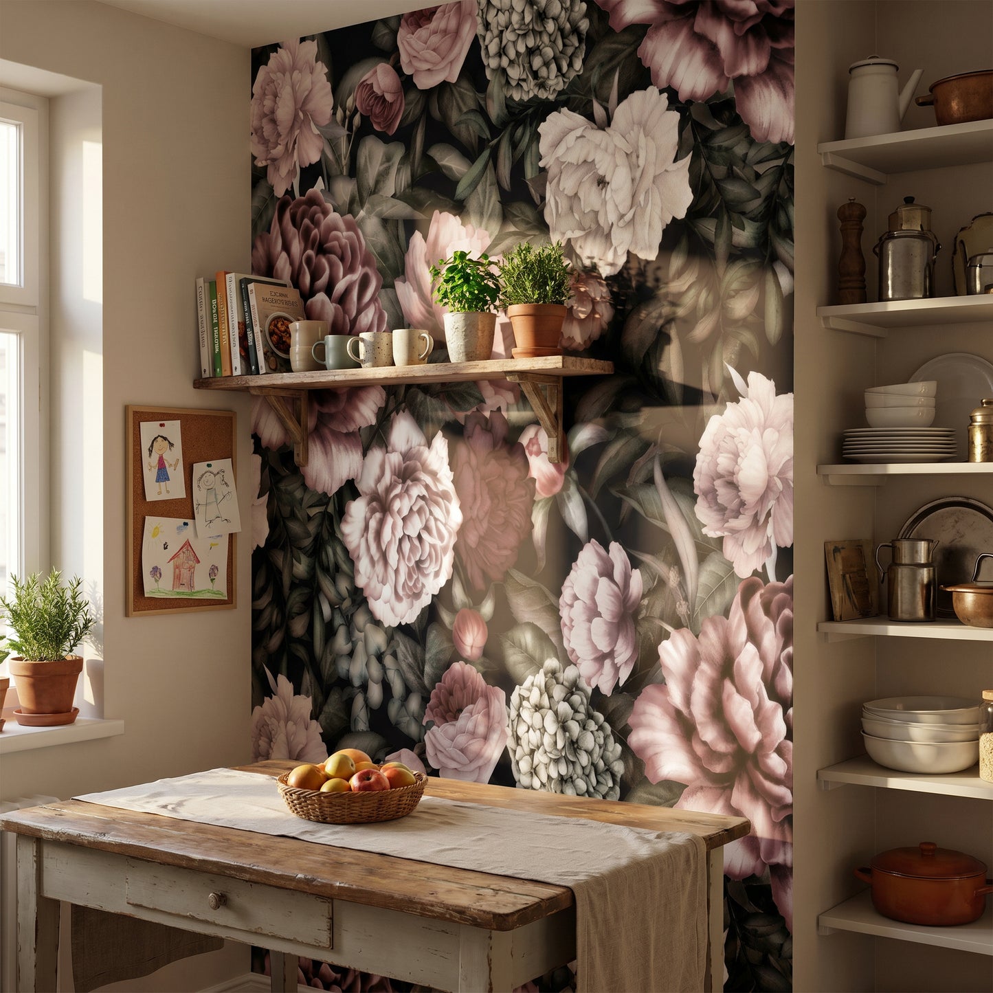 Papier peint Motif pivoines - foncé
