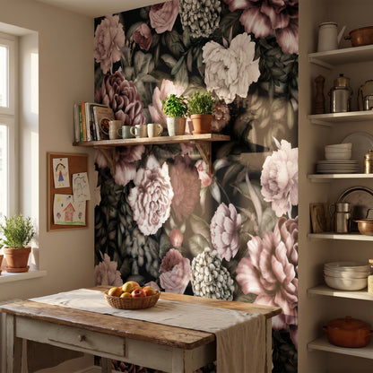 Papier peint Motif pivoines - foncé