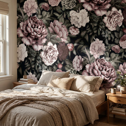 Papier peint Motif pivoines - foncé