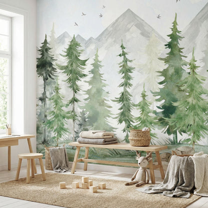 Children's Wallpaper Fir Forest Watercolor