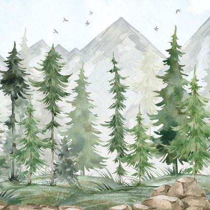 Children's Wallpaper Fir Forest Watercolor