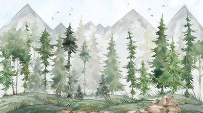 Children's Wallpaper Fir Forest Watercolor