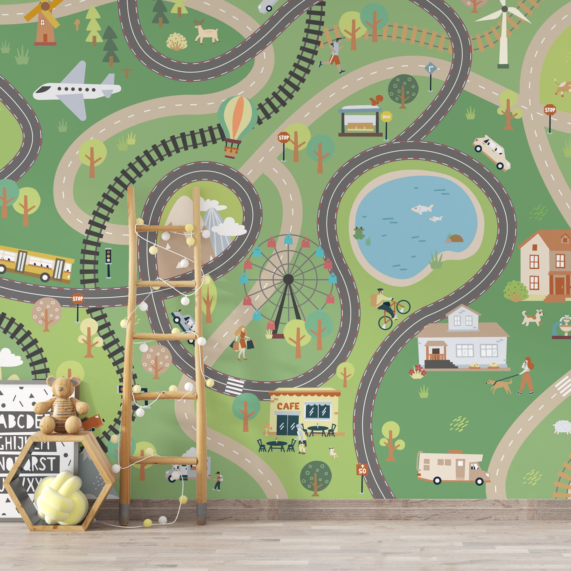 spielstraße fahrrad fahren Kindertapete Spielstraße Landschaft – Unik Nordic