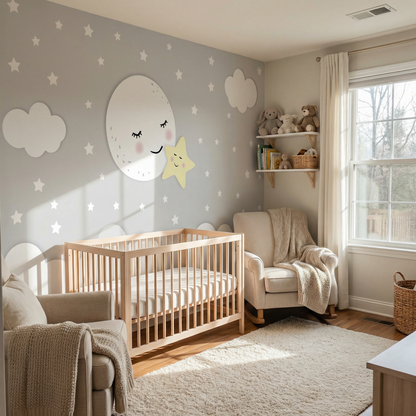 Papier peint pour enfants lune avec étoile