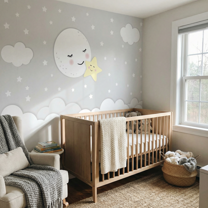 Papier peint pour enfants lune avec étoile