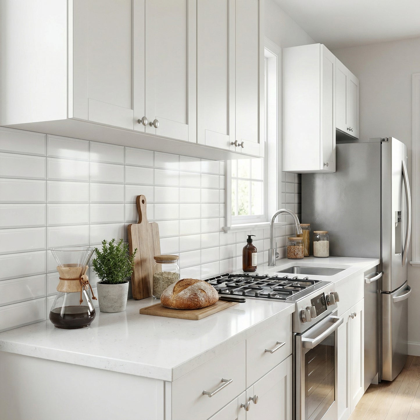 Kitchen backsplash foil metro tiles