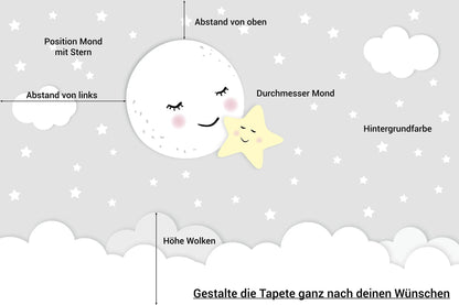 Papier peint pour enfants lune avec étoile