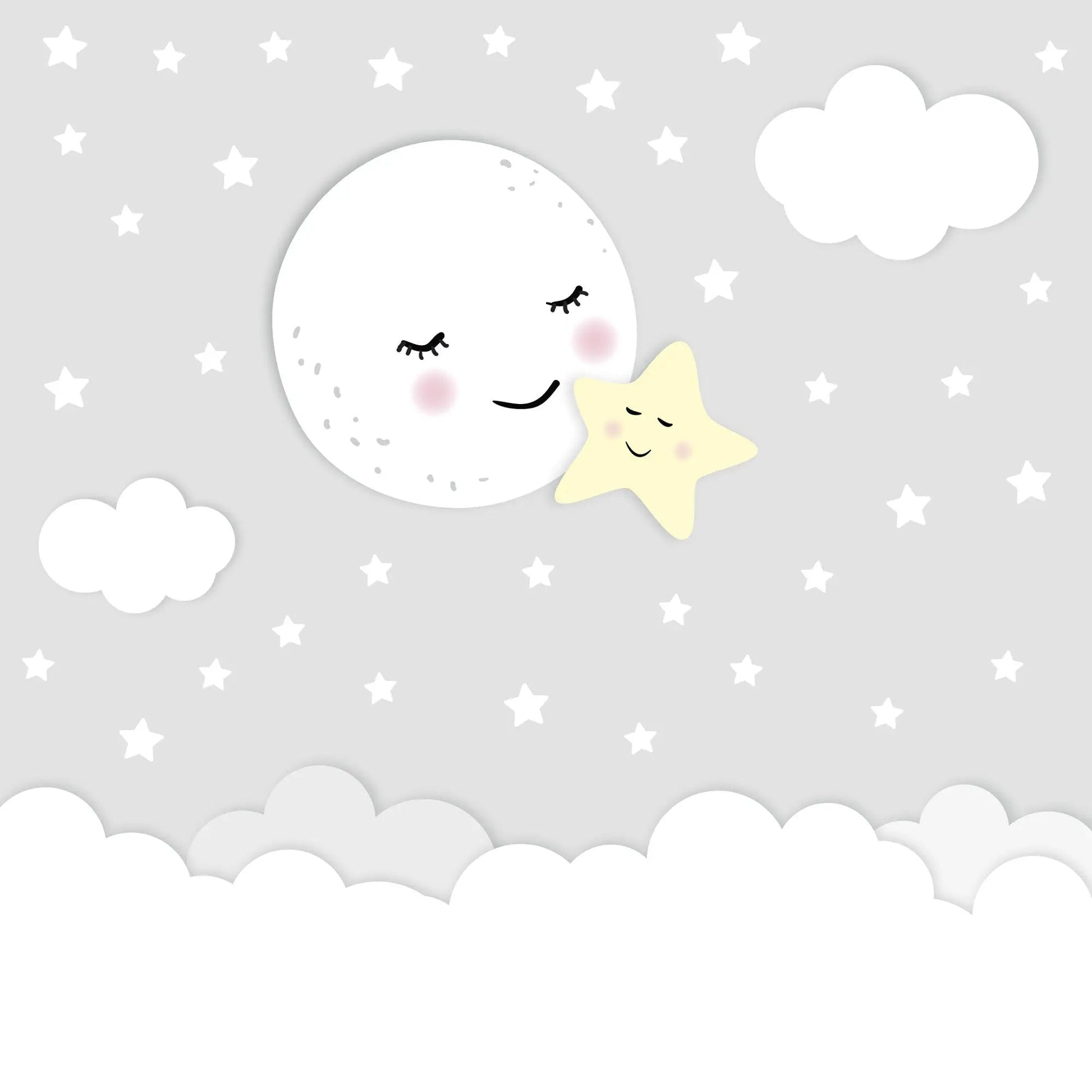 Motivtapete mit Mond und Stern perfekt für Babyzimmer und Kinderzimmer. Die Farbe kann frei gewählt werden. Individuelle Tapete. Personalisiert