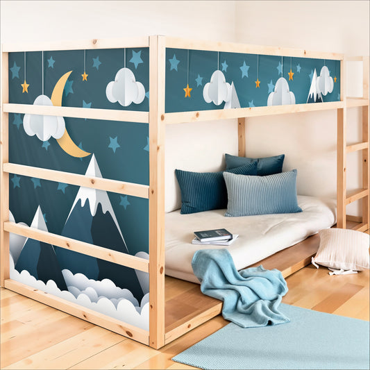Bett­aufkleber Set für IKEA Kura - 3D Berge blau