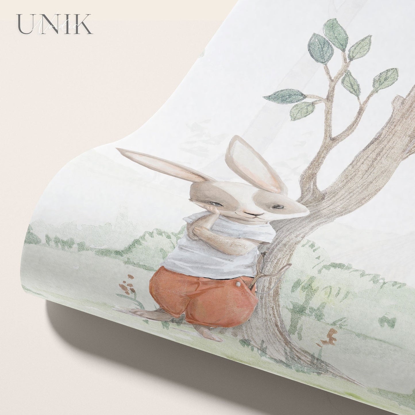 Children's Wallpaper Birch Forest Watercolor With Rabbits