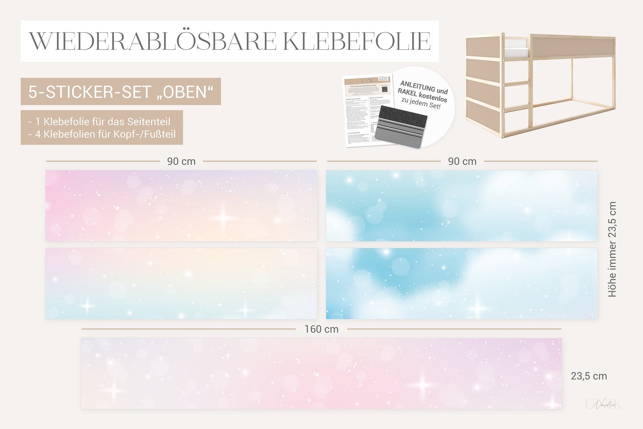 Bett­aufkleber Set für IKEA Kura - Wolkenhimmel