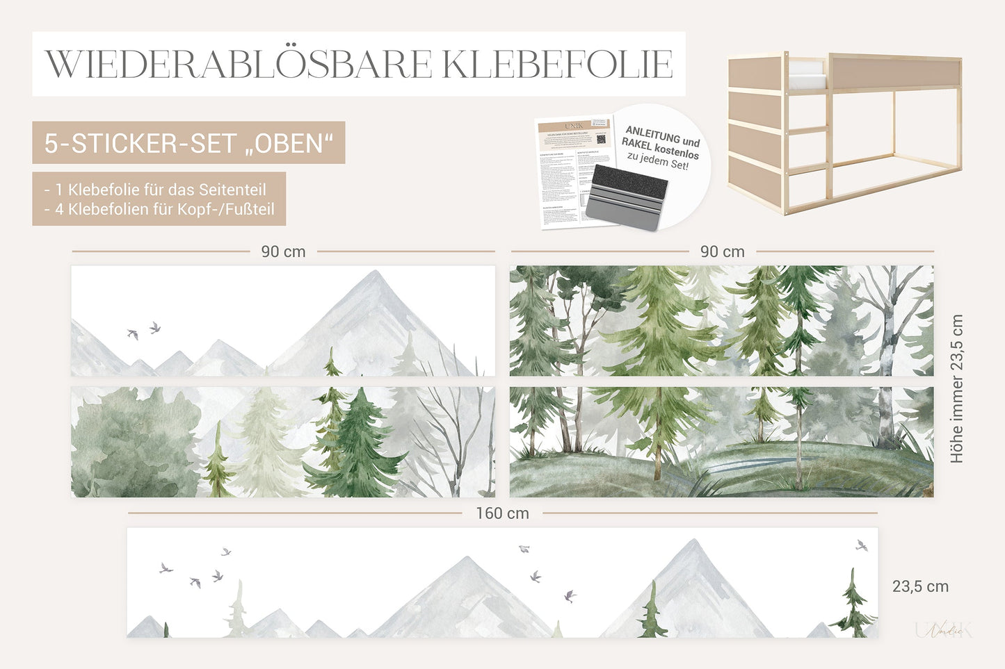 IKEA Kura Bed Sticker Set - Fir Forest Watercolor