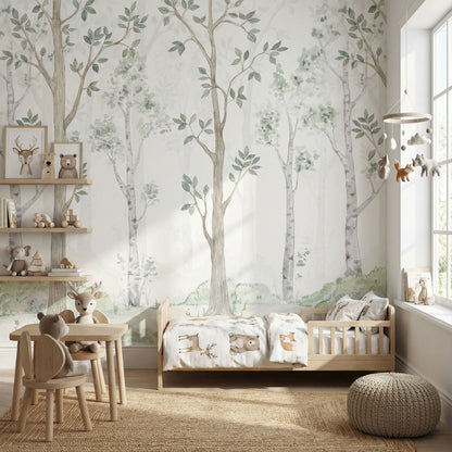 Kindertapete Birken­wald Aquarell