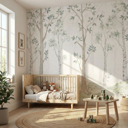 Kindertapete Birken­wald Aquarell