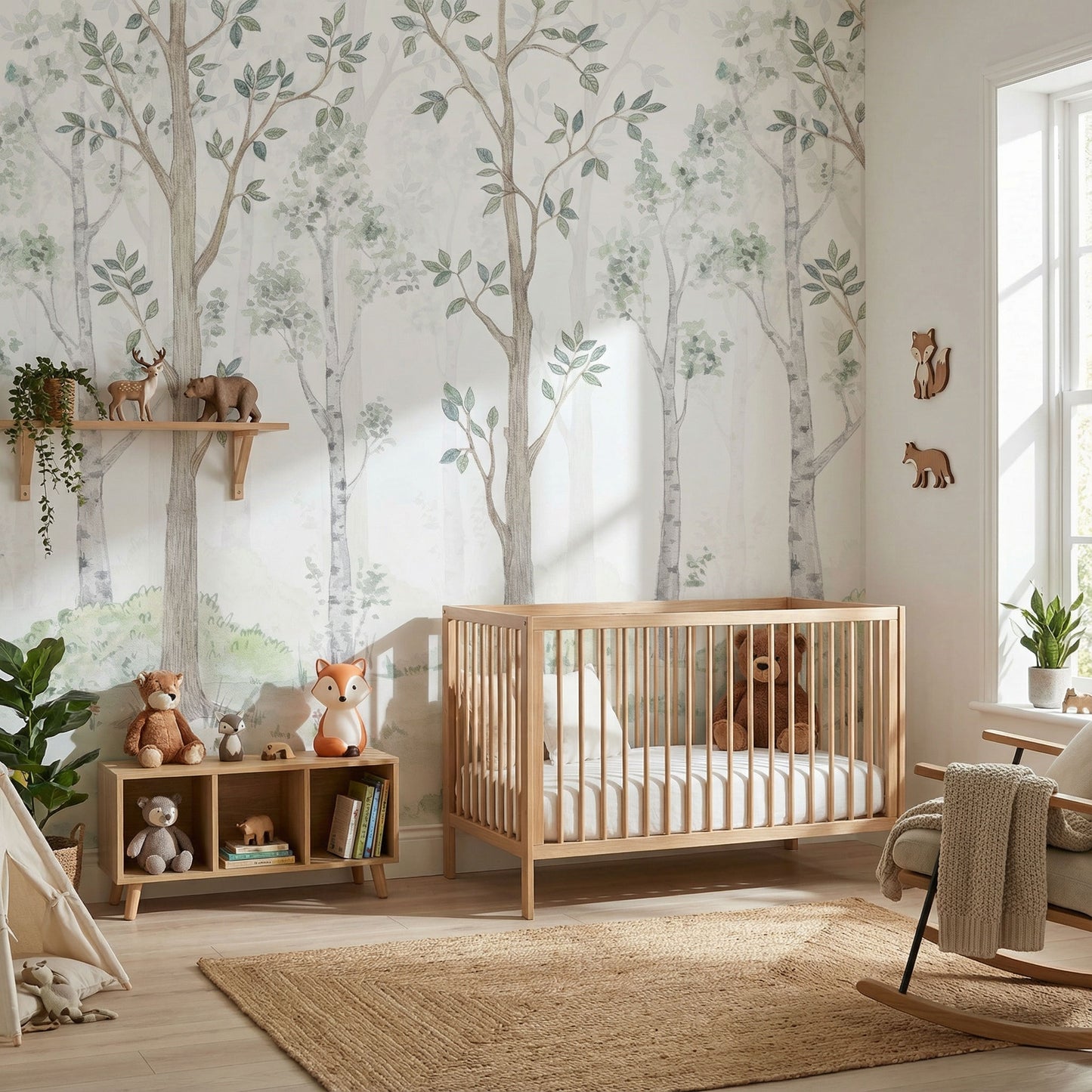 Children's Wallpaper Birch Forest Watercolor