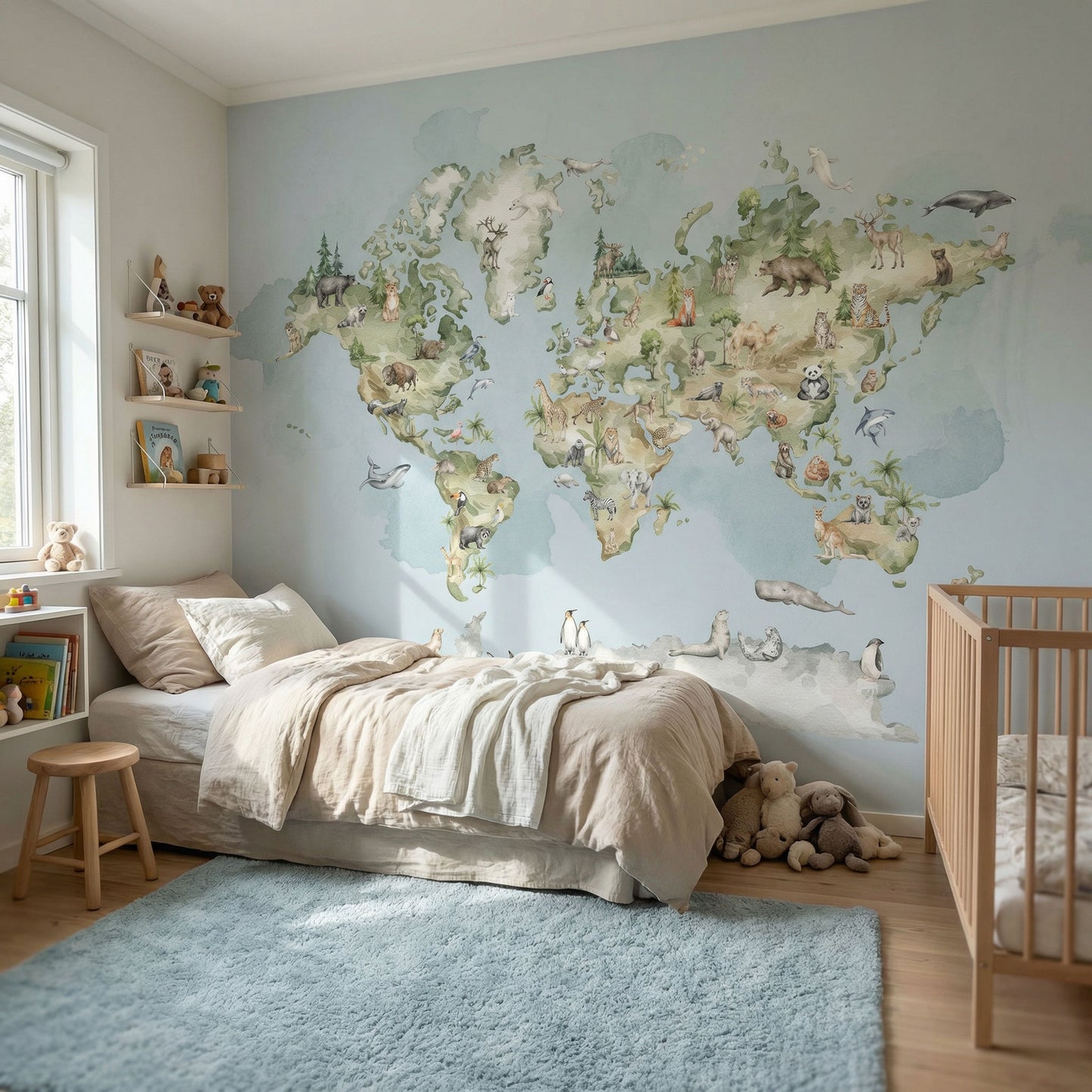 Kinder­tapete Welt­karte Aquarell