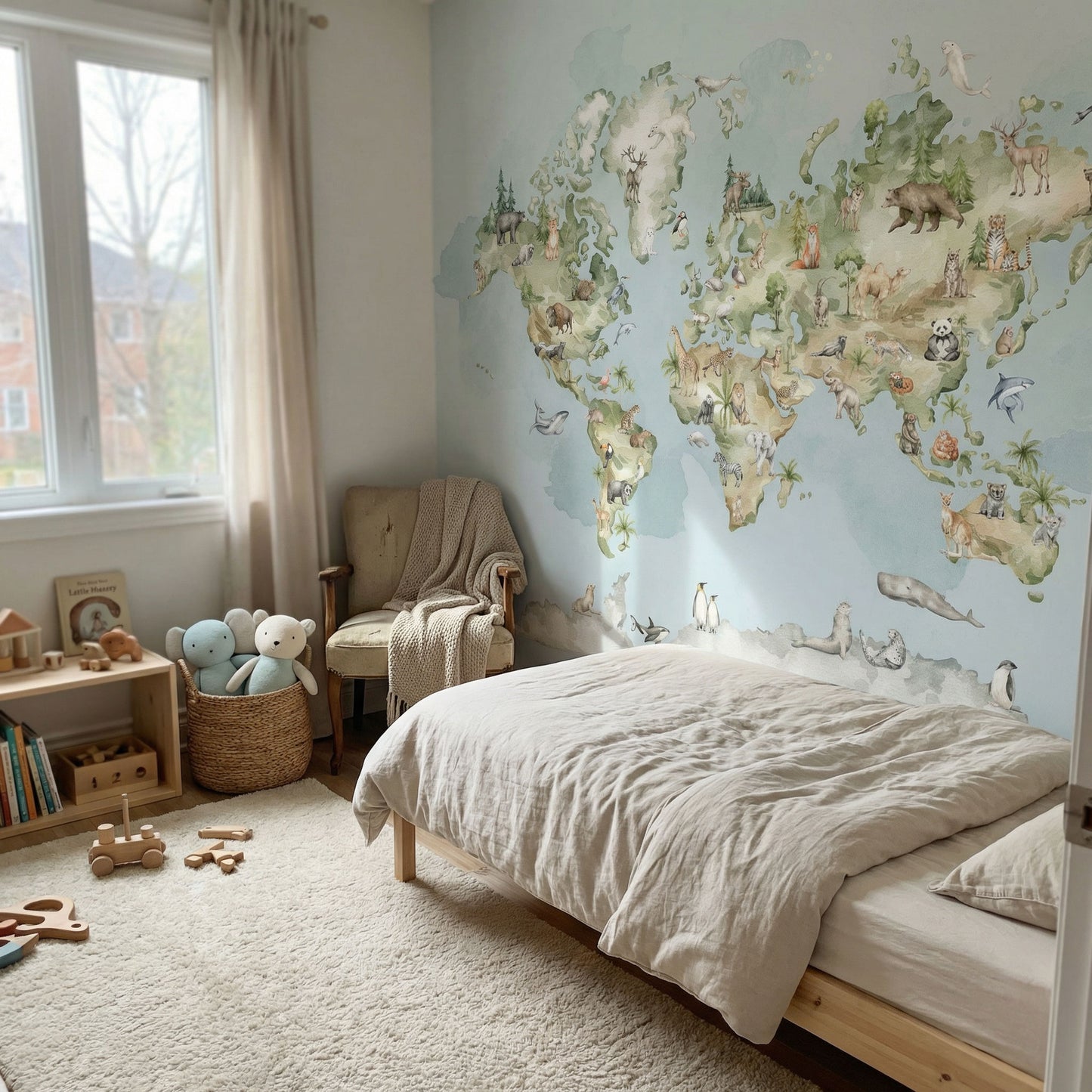 Kinder­tapete Welt­karte Aquarell