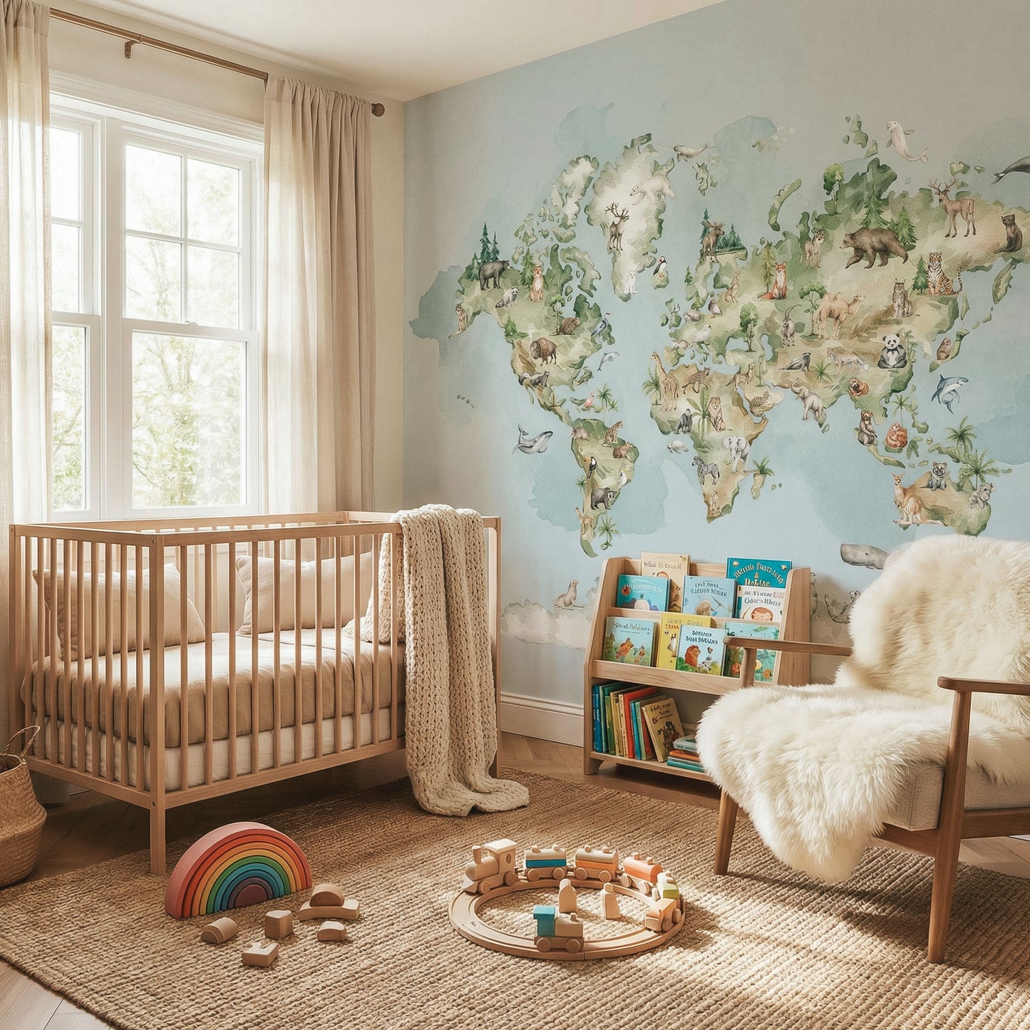 Kinder­tapete Welt­karte Aquarell