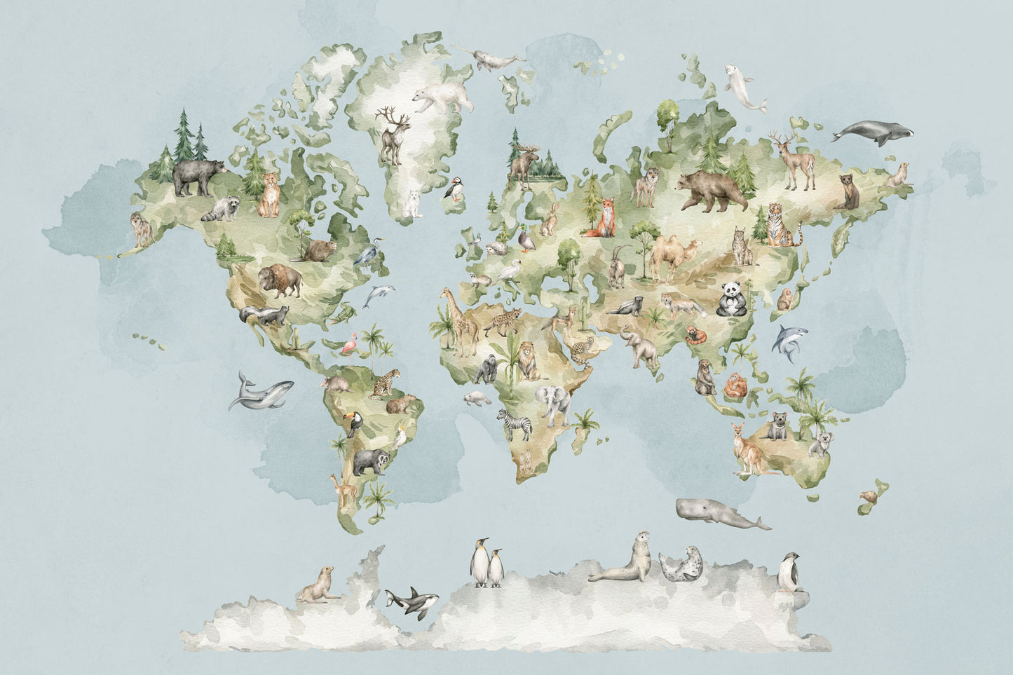 Kinder­tapete Welt­karte Aquarell