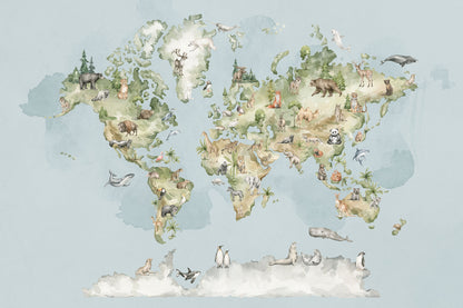Kinder­tapete Welt­karte Aquarell