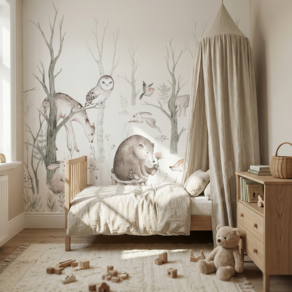 Kinder­tapete Herbst­wald Tie­re
