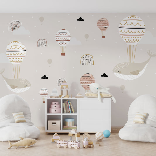 Children's Wallpaper Whales And Balloons