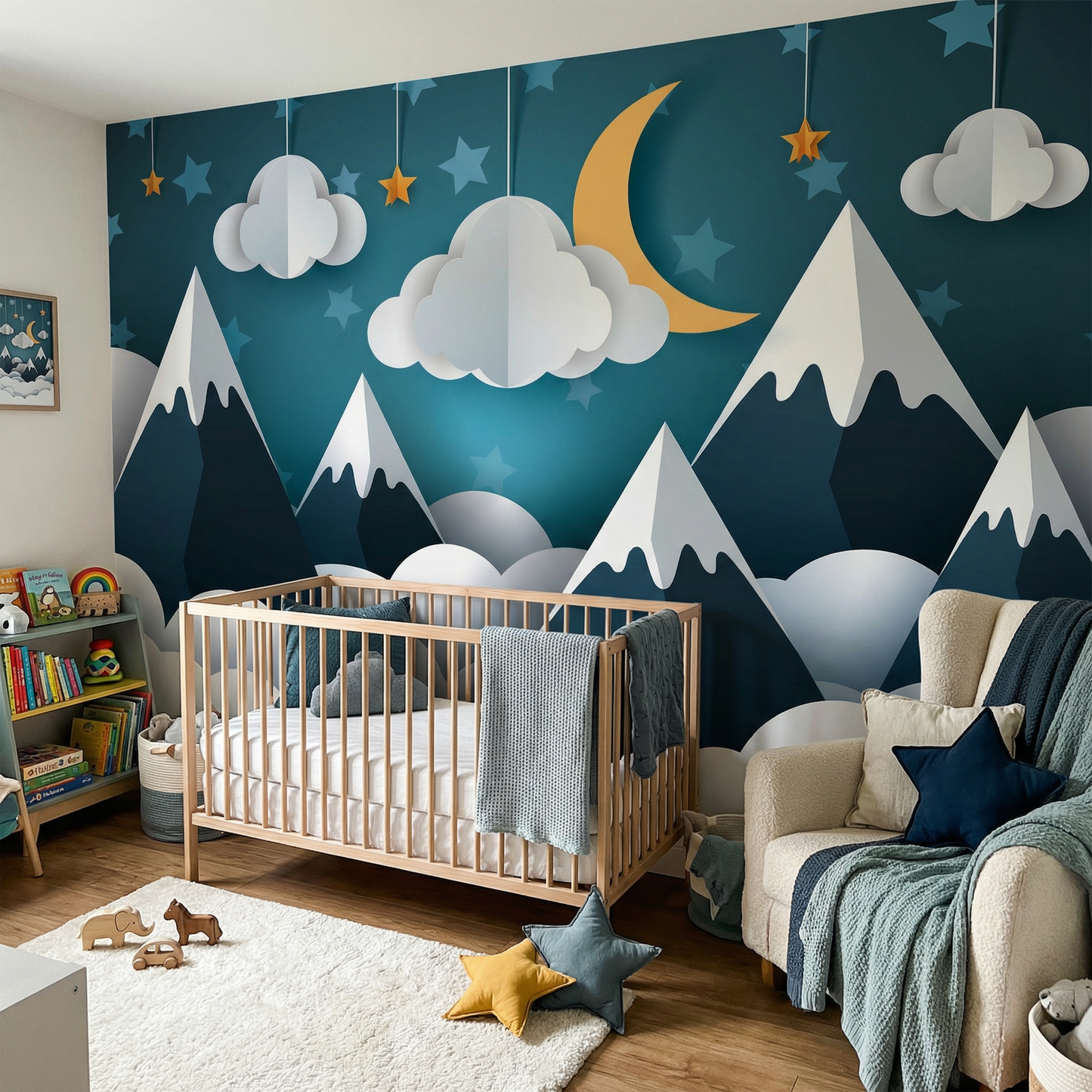 Kinder­tapete Berge 3D blau