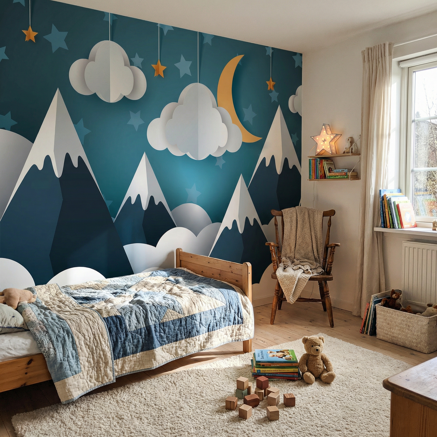 Kinder­tapete Berge 3D blau