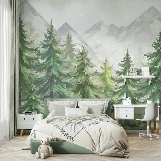 Kindertapete Nächtlicher Tannenwald