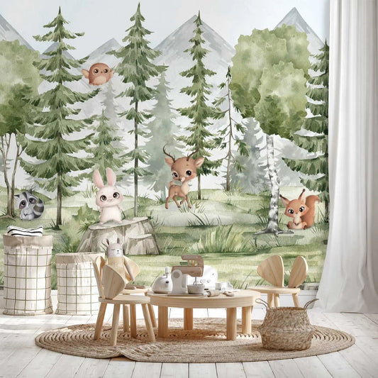 Children's Wallpaper Fir Forest With Animals