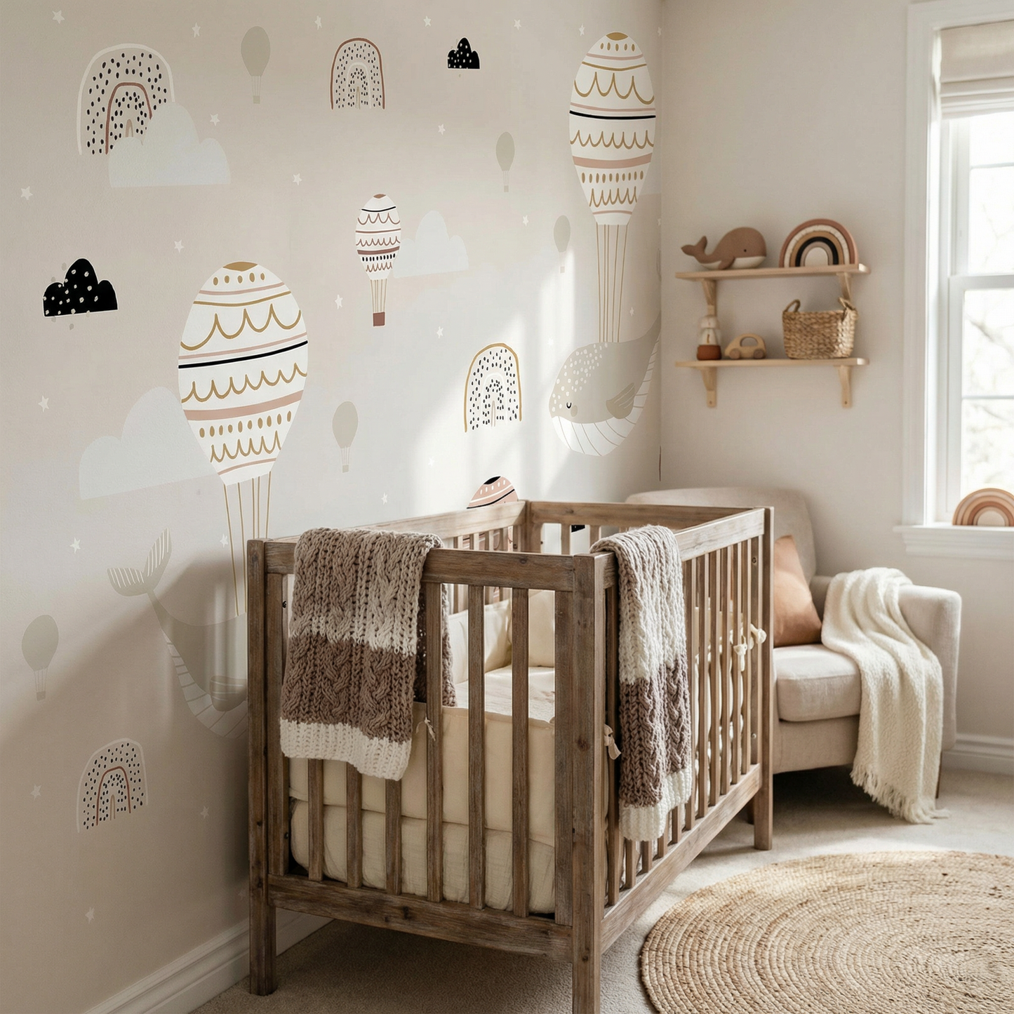 Papier peint pour enfants baleines et ballons