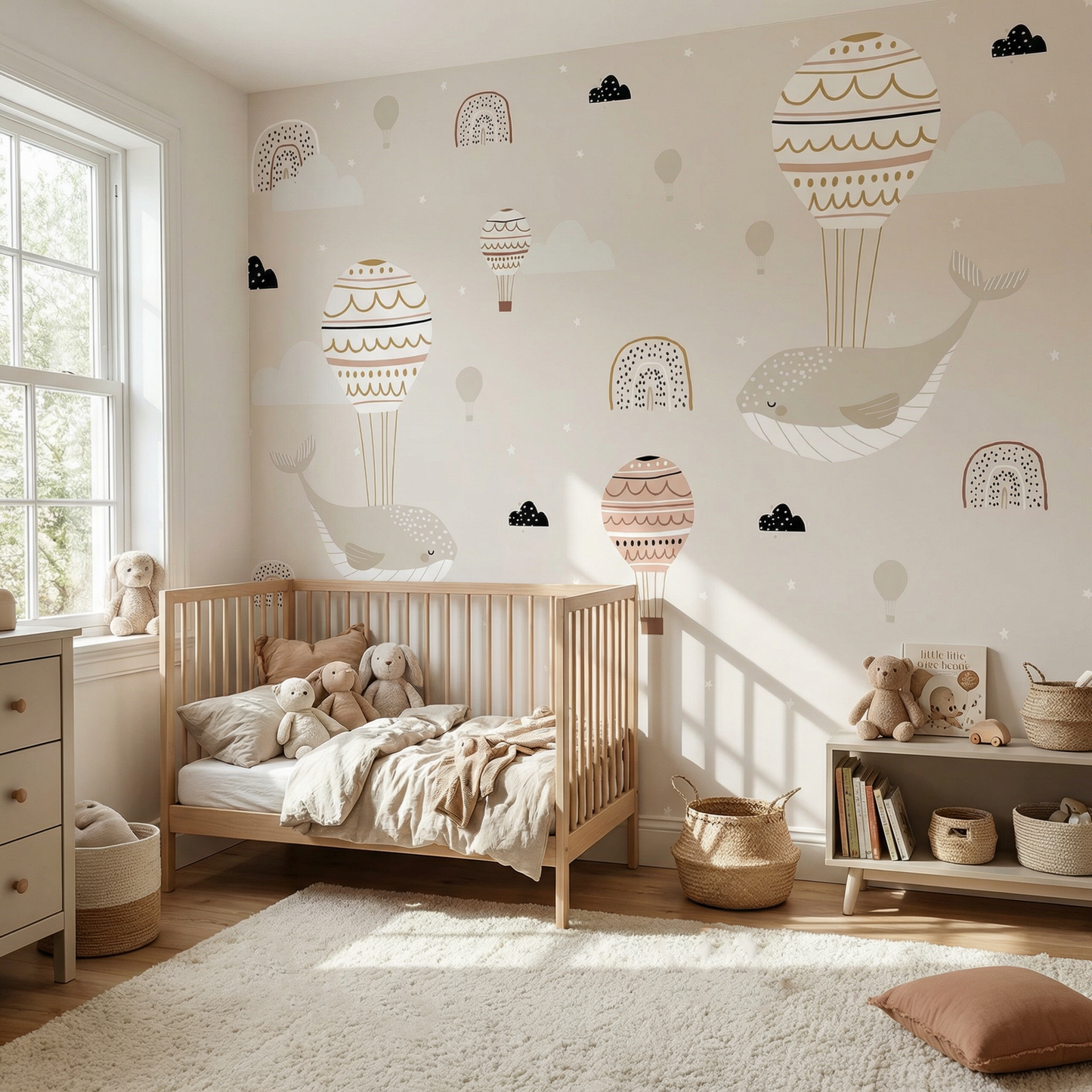 Papier peint pour enfants baleines et ballons