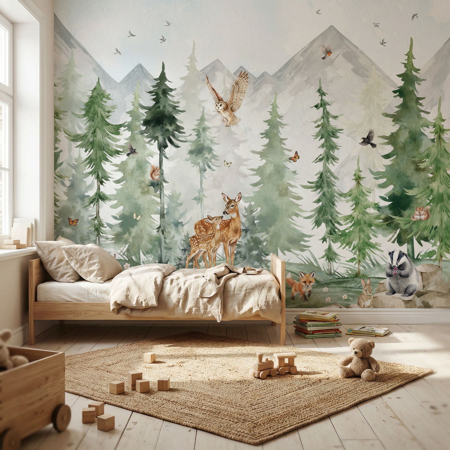 Wandsticker Waldtiere Tannenwald